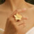 Vnox Flower Anel De Abertura Para Menina Feminina , 18K Gold Big Ring Jóias De Festa Em Aço Inoxidável