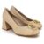 Scarpin Couro Usaflex Salto Bloco Fivela Monograma – Bege