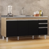 Balcão Gabinete com Pia Inox 160cm Arkansas Castanho/Preto – Lumil