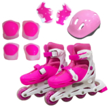 Patins Roller Inline Ajustável Rosa Com Tamanho Ajustavel 31 a 34 Com Kit Proteção Importway