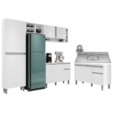 Cozinha Compacta Vanessa e Balcão Gabinete Com Pia Tatiane 120cm Branco – AJL Móveis