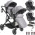 Carrinho de Bebe para Gemeos Kiddo  com 2 Bebe Conforto 2 Base ISOFIX Pair Cinza