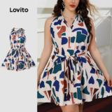 (Trendy) Lovito Vestido Cinto Dividido Na Frente Primavera E Verão Para Mulheres LBL19103