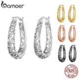 Bamoer Silver Vintage Vine Real 925 Sterling Hoop Brincos De Prata Para Festa Feminina Jóias Finas BSE466