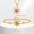 Vnox Opal Zircon Colar De Girassol Cúbico Em Zircônio Pulseira Para Menina Feminina , 18K Gold Purple Retro Elo De Corrente De Aço Inoxidável