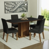 Conjunto Sala de Jantar Mesa Tampo de Madeira 4 Cadeiras Rustic/Preto/Oxford Keila Madesa