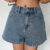 (Trendy) Lovito Shorts Jeans Casuais Com Laço Liso Nas Costas Para Mulheres L95ED367
