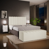 Kit Cabeceira Cama Box Casal King 195cm com Calçadeira Baú Dália W01 Linho Champagne – Lyam