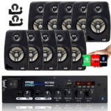 Amplificador Som Ambiente 500W Blue 4 Canais – Orion + 10 Caixas de Som LeSon 4″ 70w 8 Ohms Preta