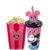 Kit Pipoca Cinema Minnie Balde Pipoca + Copo Refrigerante Suco Água 500ml Rosa Plasútil
