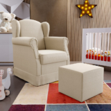 Poltrona De Amamentação Com Balanço E Puff Elisa P02 Facto Pérola Metalizado – Lyam Decor