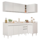 Armário de Cozinha Modulado de Canto Esquerdo 4 Peças CP50 Balcão com Tampo Branco – Lumil