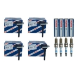 Jogo Kit com 4 Bobina e 4 Vela Original  Bosch Livina Sentra Tiida Versa March Kicks Grand Livina