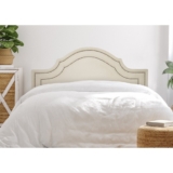 Cabeceira Casal Estofada para Cama Box com Tachas 140x60cm Provençal Luxo Dupla OffWhite/Prata