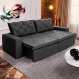 Sofá Cama Bangkok Sem Caixa 2,70m Retrátil e Reclinável Com Molas Velut Cinza- King House