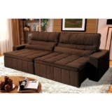Sofá Retrátil Reclinável Supremo 3,00m Suede Velut Marrom Molas no Assento – King House