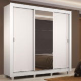 Guarda Roupa Casal Madesa Lyon 3 Portas de Correr com Espelho 2 Gavetas com Pés – Branco