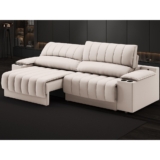Sofá com Porta Copos Carregador USB Ret Rec Murano 2,30m Velosuede Areia – NETSOFAS