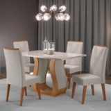 Mesa de Jantar 4 Lugares Universe com Vidro Mel/Marfim/Off White – Viero Móveis