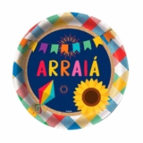 Enfeite Festa Junina de Mesa Kit 8 Pratinhos de Papel Descartável Com Balão e Bandeirinhas de São João