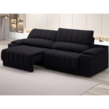 Sofá com Porta Copos Carregador USB Ret Rec Murano 2,30m Velosuede Preto – NETSOFAS