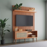 Rack com Painel para TV 139cm Até 55 Polegadas 1 Porta com Palha Natural e Ripado Freijó – Dalla Costa