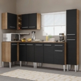 Cozinha Completa de Canto Madesa Emilly Water com Armário, Balcão e Paneleiro – Rustic/Preto