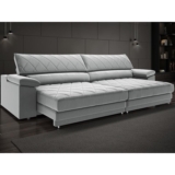 Sofá de Duplo Molejo com Carregador USB, Retrátil e Reclinável Valencia 2,90m Veludocristal Cinza- NETSOFAS