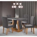 Conjunto Sala de Jantar 4 Lugares com Mesa Retangular e Cadeiras Estofadas Criare Vênus Mel Grafite Mel/Grafite