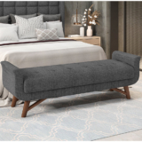 Puff Recamier Decorativo com Pés em Madeira 140 cm Itália P05 Linho Cinza – Lyam Decor