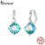 Brincos Bamoer 925 Sterling Sliver Hoop De Turmalina Azul-Verde Design Jóias Presentes Para Mulheres