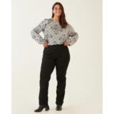 Calça Reta Básica Feminina Plus Size Cintura Média Em Algodão