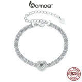 Bamoer 925 Sterling Sliver Bracelet Moissanite Pulseira Jóias Tecidas Com Coração Para Mulheres