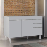 Balcão de Cozinha Para Pia 120cm 3 Portas Sem Tampo Michigan Cinza Claro – Lumil
