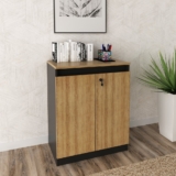 Balcão para Escritório 60cm com 1 Prateleira 2 Portas e Chave ME4149 Amêndoa/Preto