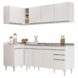 Armário de Cozinha Modulado de Canto Direito 4 Peças CP42 com Pia Inox Branco – Lumil