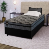 Conjunto Cama Box c/ Molas Ensacadas Montreal Cinza Solteiro 88x188x64