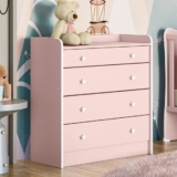 Cômoda Infantil Doce Sonho 4 Gavetas com Trocador Rosa Acetinado – Qmovi