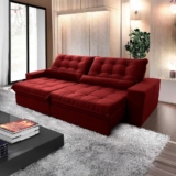 Sofá Retrátil Reclinável Zurique 2,30m Suede Velut Vermelho c/ Molas no Assento – King House