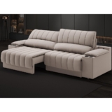 Sofá com Porta Copos Carregador USB Ret Rec Murano 2,30m Velosuede Bege – NETSOFAS