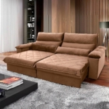 Sofá Retrátil Reclinável Grécia 3,00m Suede Velut Bege  Molas no Assento – King House