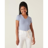 Blusa Básica Feminina Decote V Em Cotton Light
