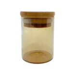 Pote de Vidro Âmbar Hermético com Tampa de Bambu – 6x8cm – 160ml – 1 unidade – Rizzo