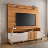 Home Painel Decorativo Bolt TV até 65 Pol Portas Deslizantes Pés Rodízio Cinamomo/Off White