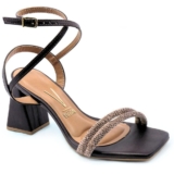 Sandália Vizzano Salto Bloco Strass Feminina – Marrom Escuro
