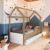 Cama Infantil Montessoriana Bicama Solteiro Menino/a Proteção Lateral Cama Auxiliar Aveiro/Branco