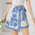 Lovito Shorts Boho Floral Falso 2 Em 1 Shorts Para Mulheres L113MD291