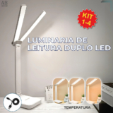 Luminária de Mesa Abajur Led Leitura Dupla 3 Tons de Luz Recarregável USB Portátil Bivolt