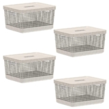 Kit 4 Cesto 8L Organizador Multiuso OU Grid Bege com Tampa