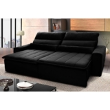 Sofá Retrátil Reclinável Patagônia 2,50m Suede Velut Preto  Molas no Assento – King House